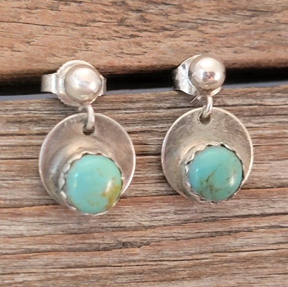 Sterling Light Green Turquoise Post Dangle Earrings - Picture 3 of 4